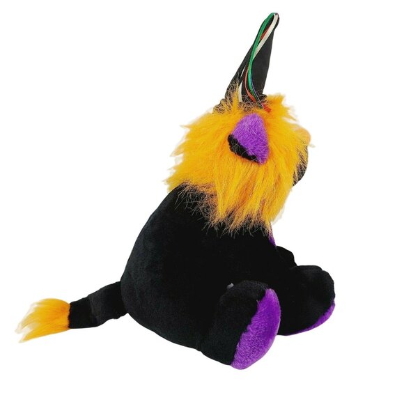 King Plush Black Lion 14 in Plush Big Cat Purple Orange Stuffed Animal Dunce Hat - Picture 4 of 8